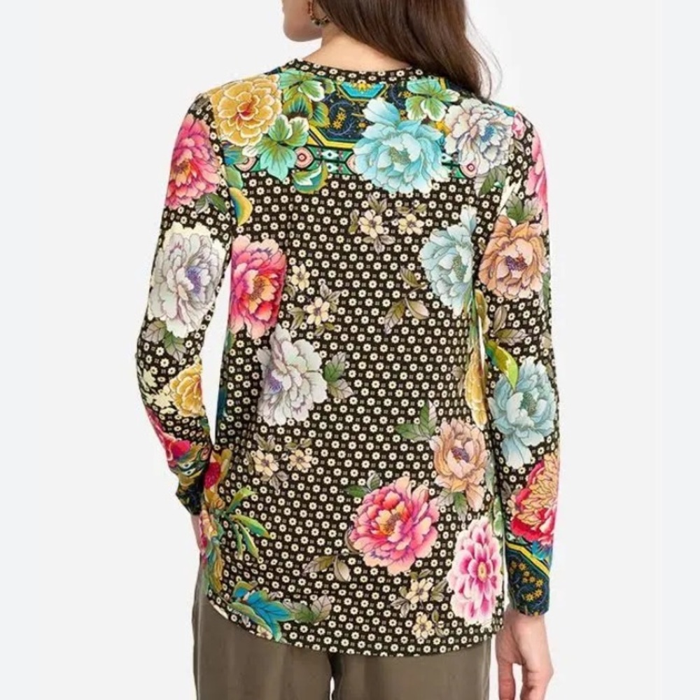 Johnny Was Fagan Long Sleeve Floral Patterned Women's Top Med